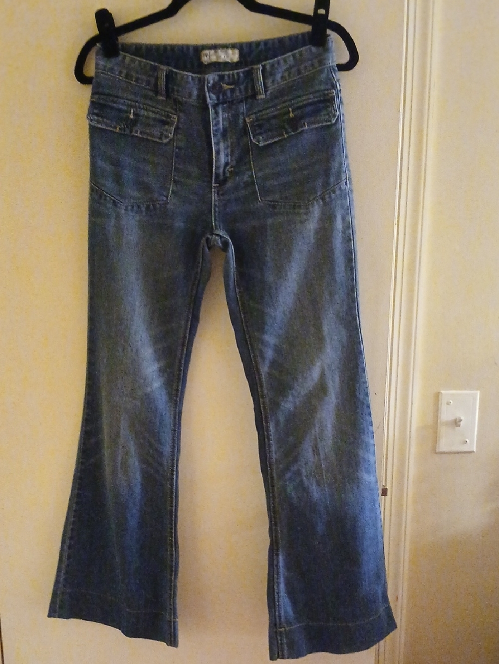 Free People Medium Blue Wide Leg Jeans with Front Flap Pockets